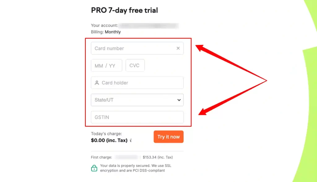 Semrush Trial Checkout Page